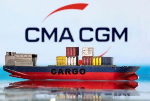 Illustration shows cargo boat model and CMA CGM logo